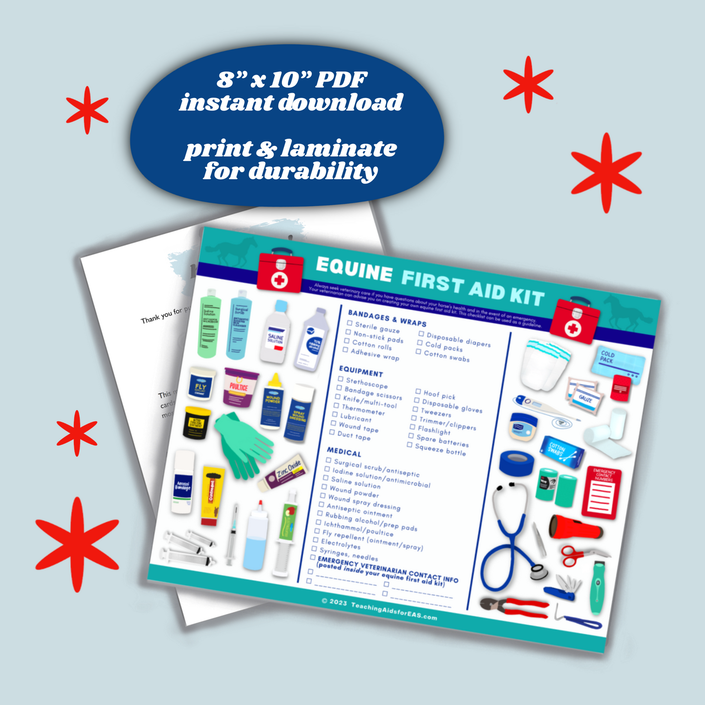equine first aid kit - PDF download - Teaching Aids for EAS