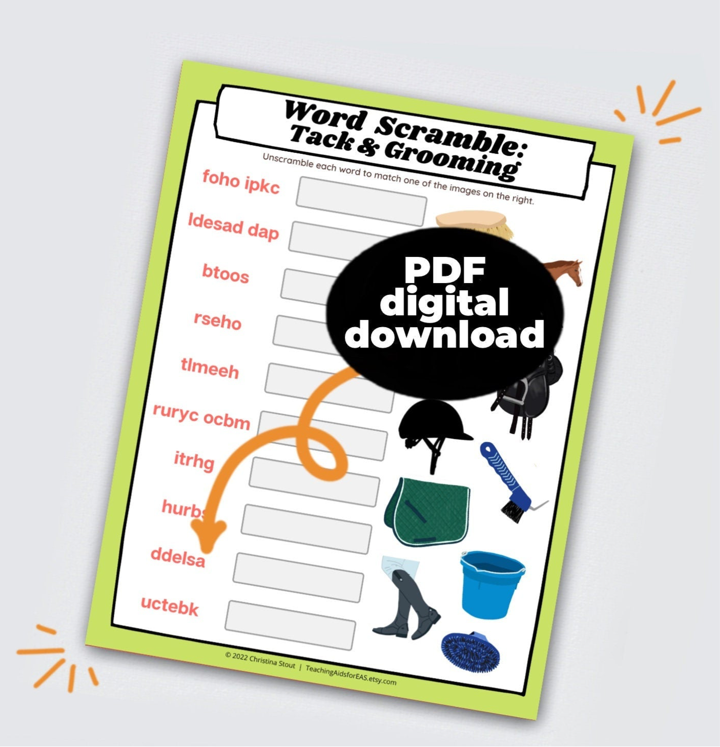word scramble, grooming & tacking - PDF download - Teaching Aids for EAS