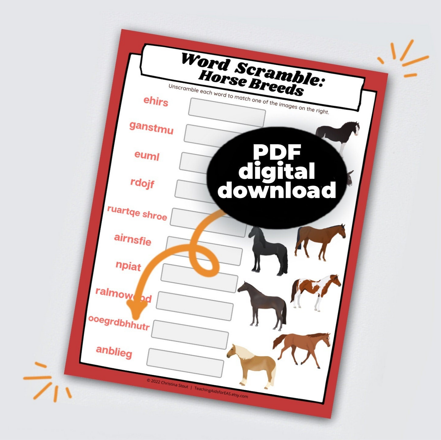 word scramble, horse breeds - PDF download - Teaching Aids for EAS