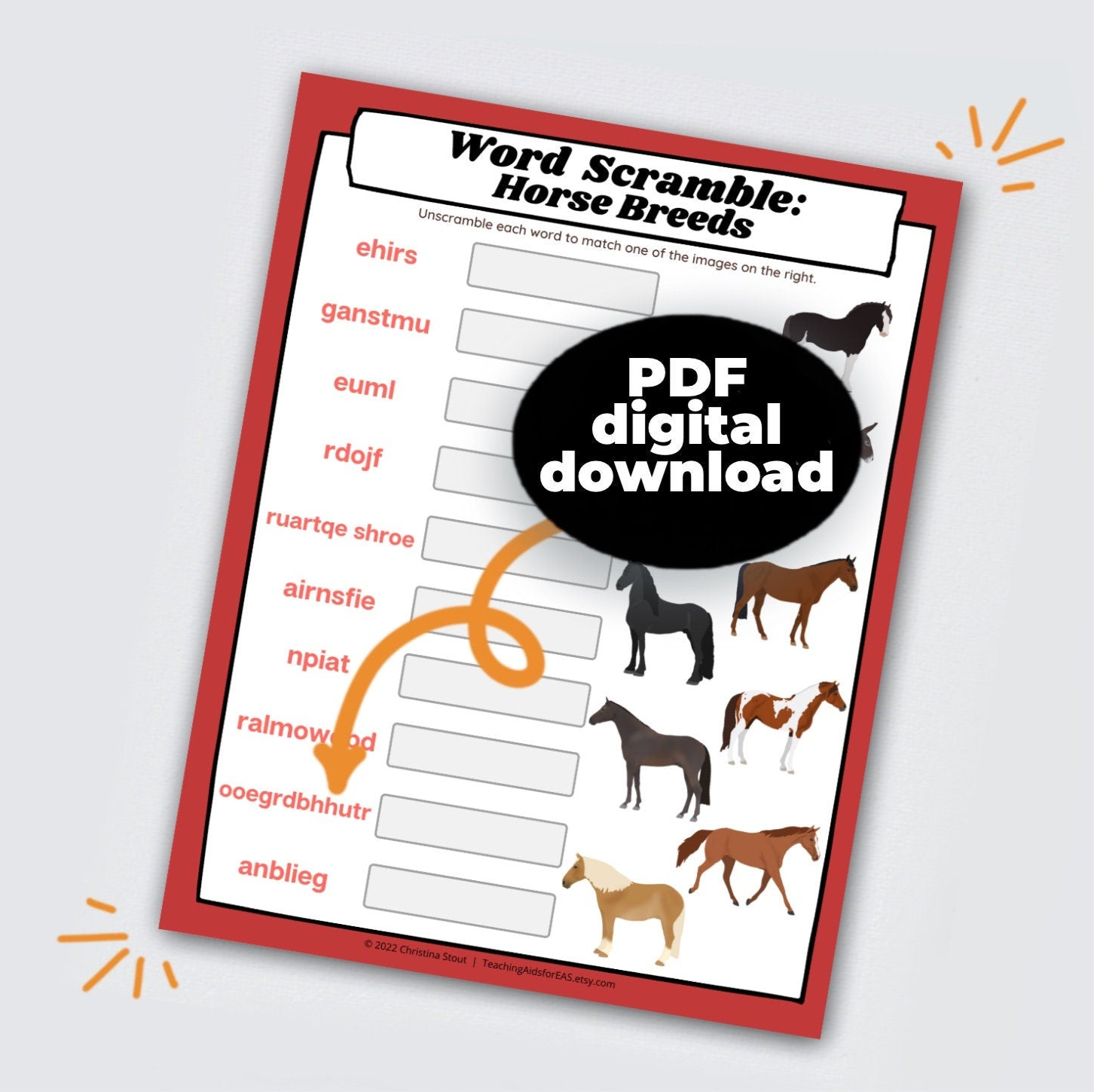 word scramble, horse breeds - PDF download - Teaching Aids for EAS